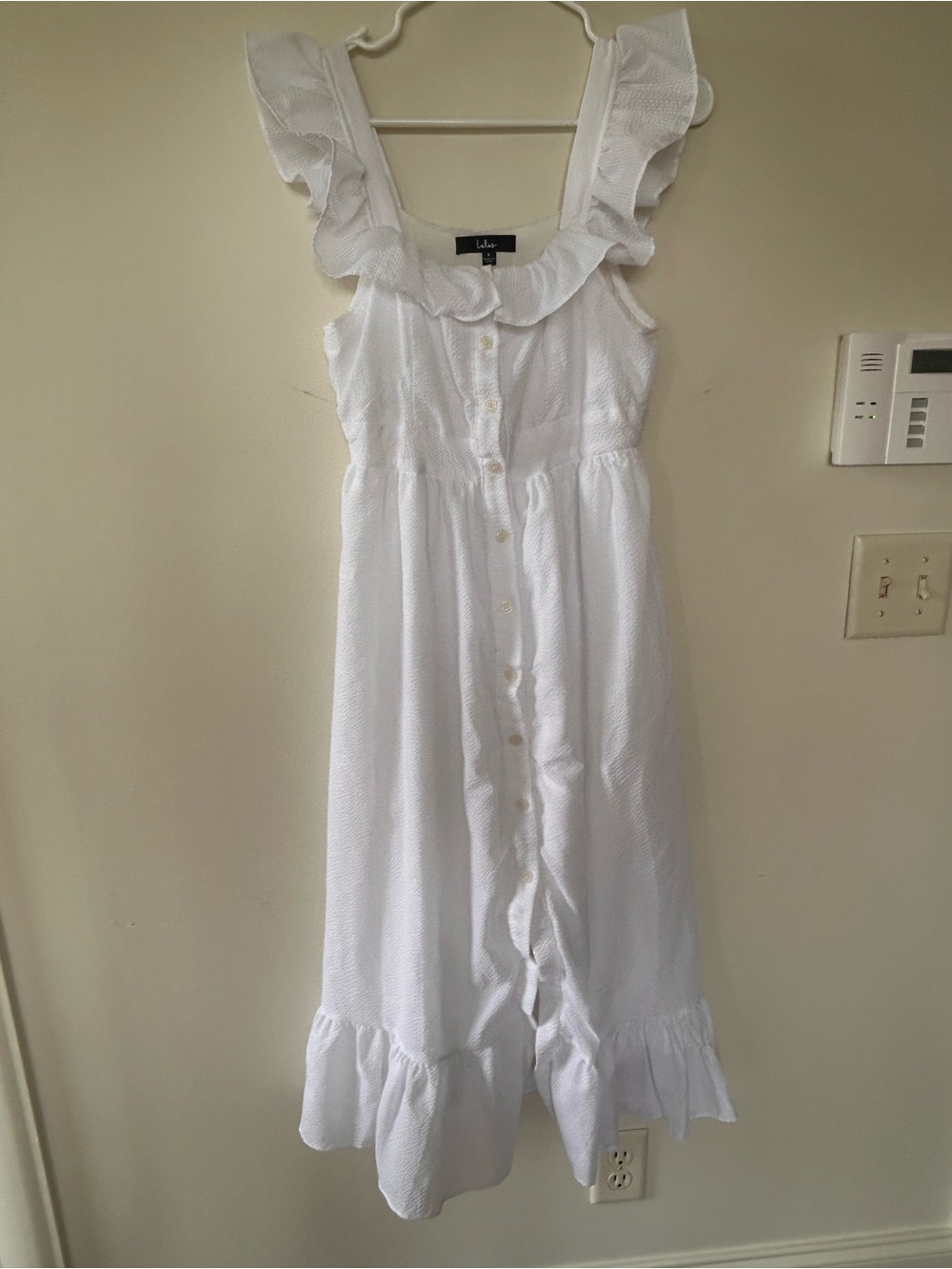 Lulu's White Ruffle-Trim Button Midi Dress